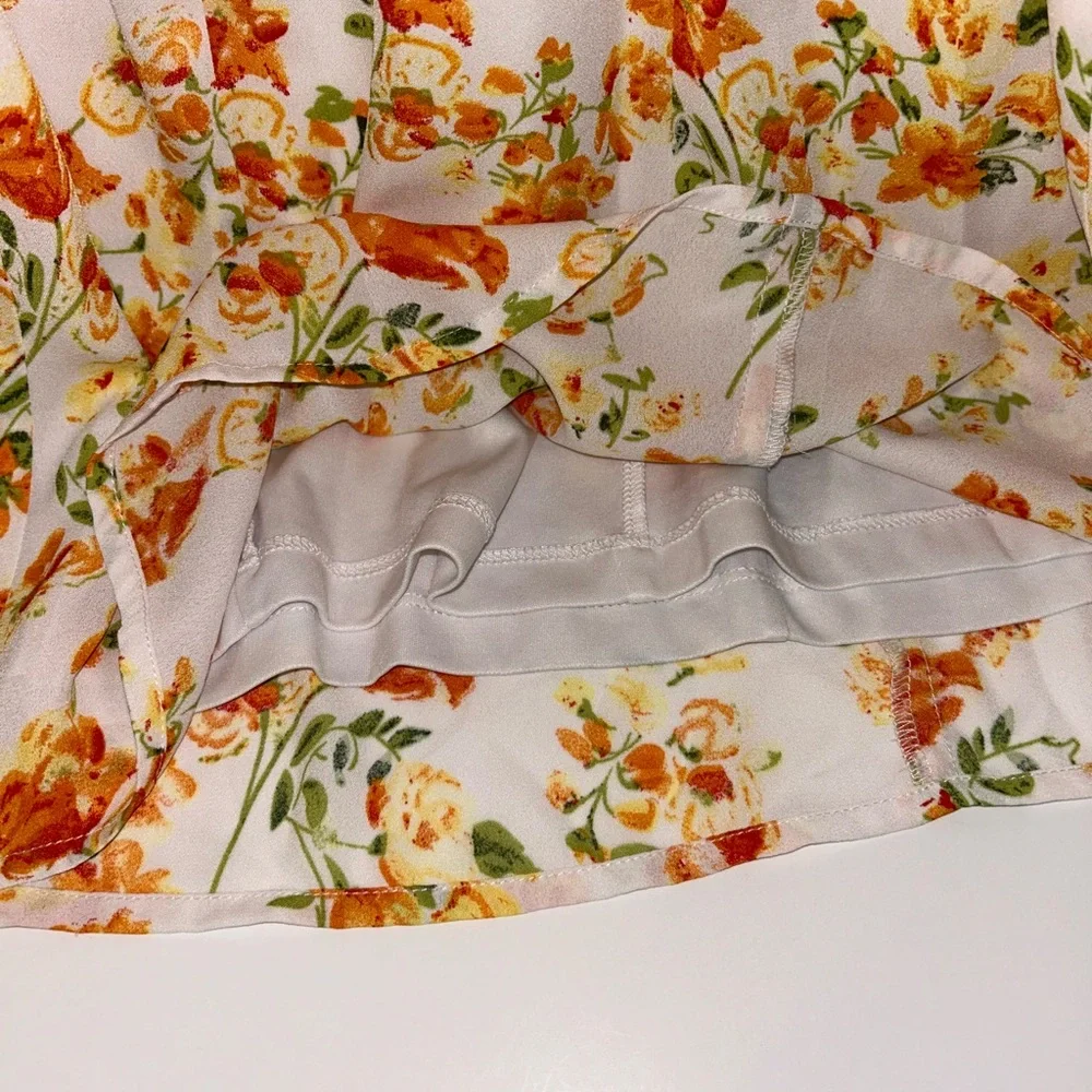 Lulus‎ Day Date white, orange floral dress, fully lined, tie back sz Medium